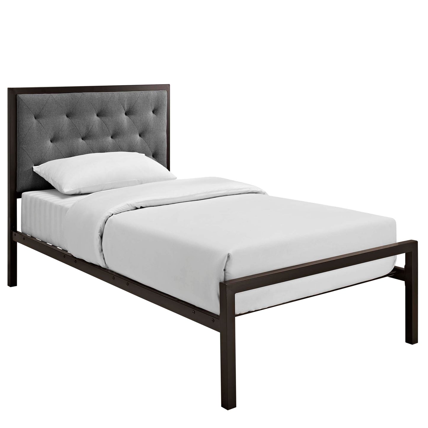 Modway Outlet Mia Fabric Twin Bed by Modway  Bedroom Furniture Brown Gray - MOD-5178-BRN-GRY-SET