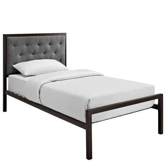 Modway Outlet Mia Fabric Twin Bed by Modway  Bedroom Furniture Brown Gray - MOD-5178-BRN-GRY-SET