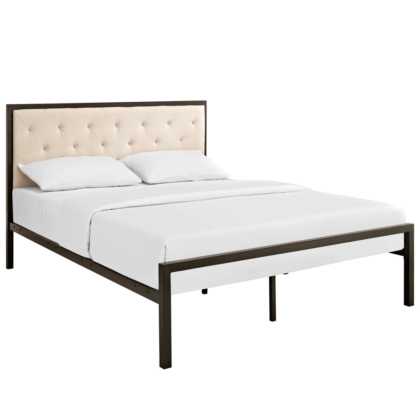 Modway Outlet Mia Fabric Queen Bed by Modway  Bedroom Furniture Brown Beige - MOD-5182-BRN-BEI-SET
