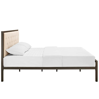 Modway Outlet Mia Fabric Queen Bed by Modway  Bedroom Furniture Brown Beige - MOD-5182-BRN-BEI-SET