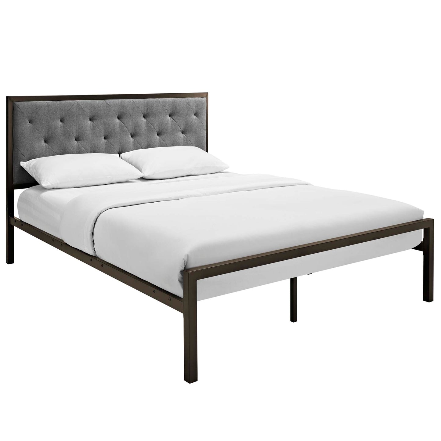 Modway Outlet Mia Fabric Queen Bed by Modway  Bedroom Furniture Brown Gray - MOD-5182-BRN-GRY-SET