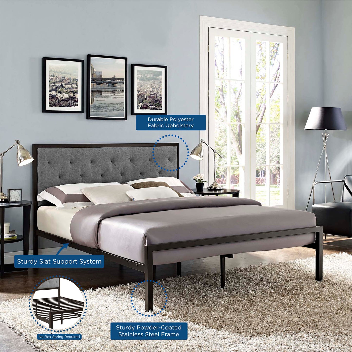 Modway Outlet Mia Fabric Queen Bed by Modway  Bedroom Furniture Brown Gray - MOD-5182-BRN-GRY-SET