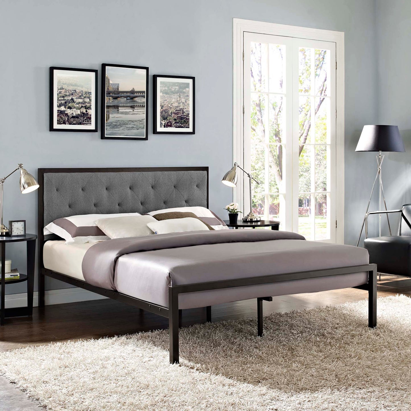 Modway Outlet Mia Fabric Queen Bed by Modway  Bedroom Furniture Brown Gray - MOD-5182-BRN-GRY-SET
