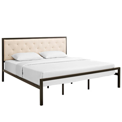 Modway Outlet Mia Fabric King Bed by Modway  Bedroom Furniture Brown Beige - MOD-5184-BRN-BEI-SET