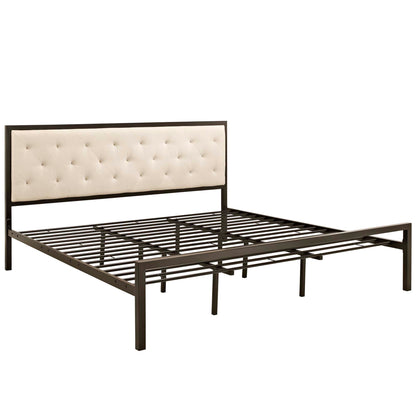 Modway Outlet Mia Fabric King Bed by Modway  Bedroom Furniture Brown Beige - MOD-5184-BRN-BEI-SET