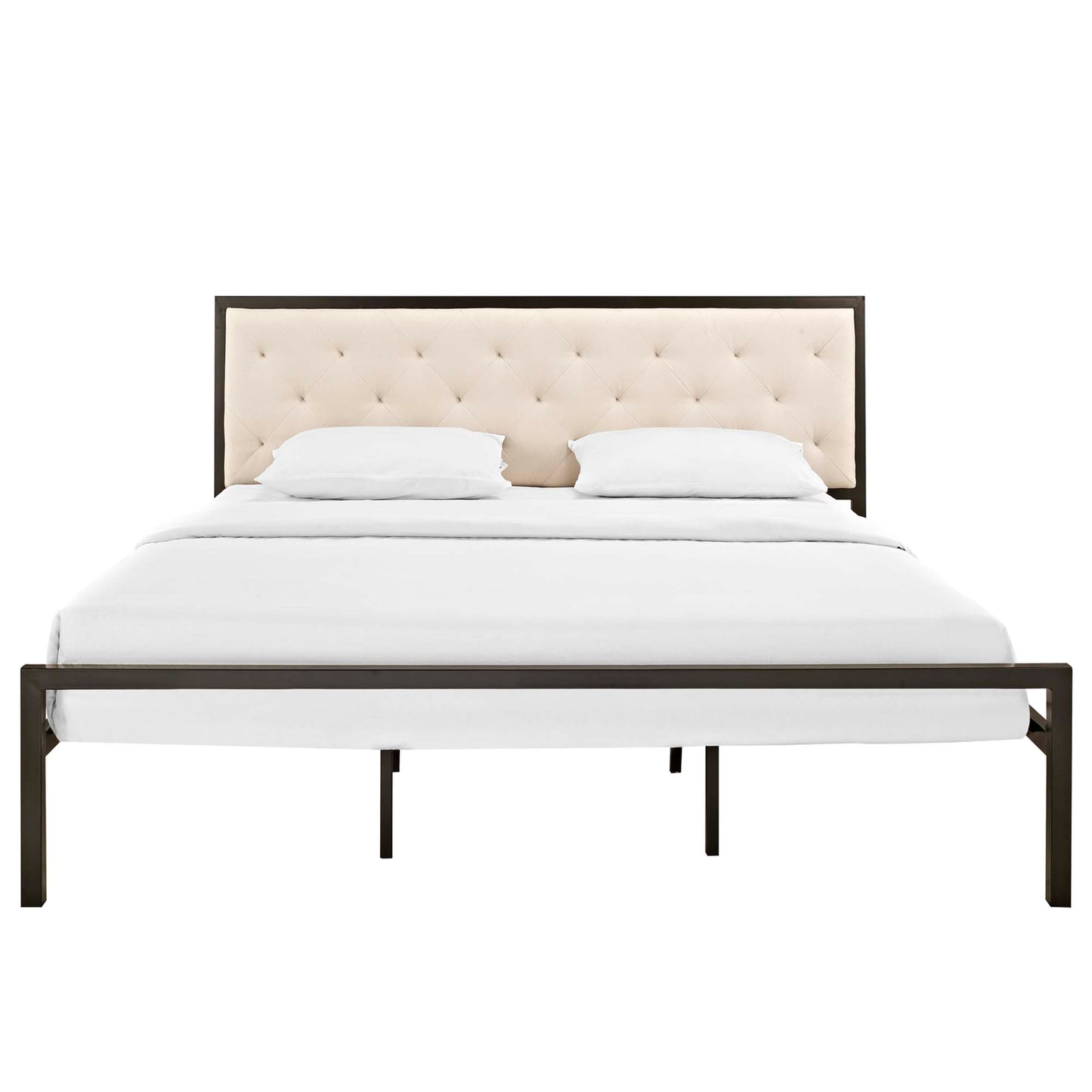 Modway Outlet Mia Fabric King Bed by Modway  Bedroom Furniture Brown Beige - MOD-5184-BRN-BEI-SET