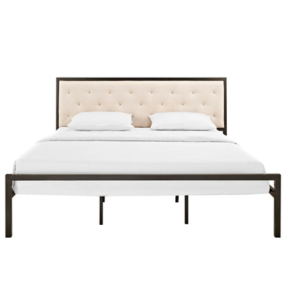 Modway Outlet Mia Fabric King Bed by Modway  Bedroom Furniture Brown Beige - MOD-5184-BRN-BEI-SET