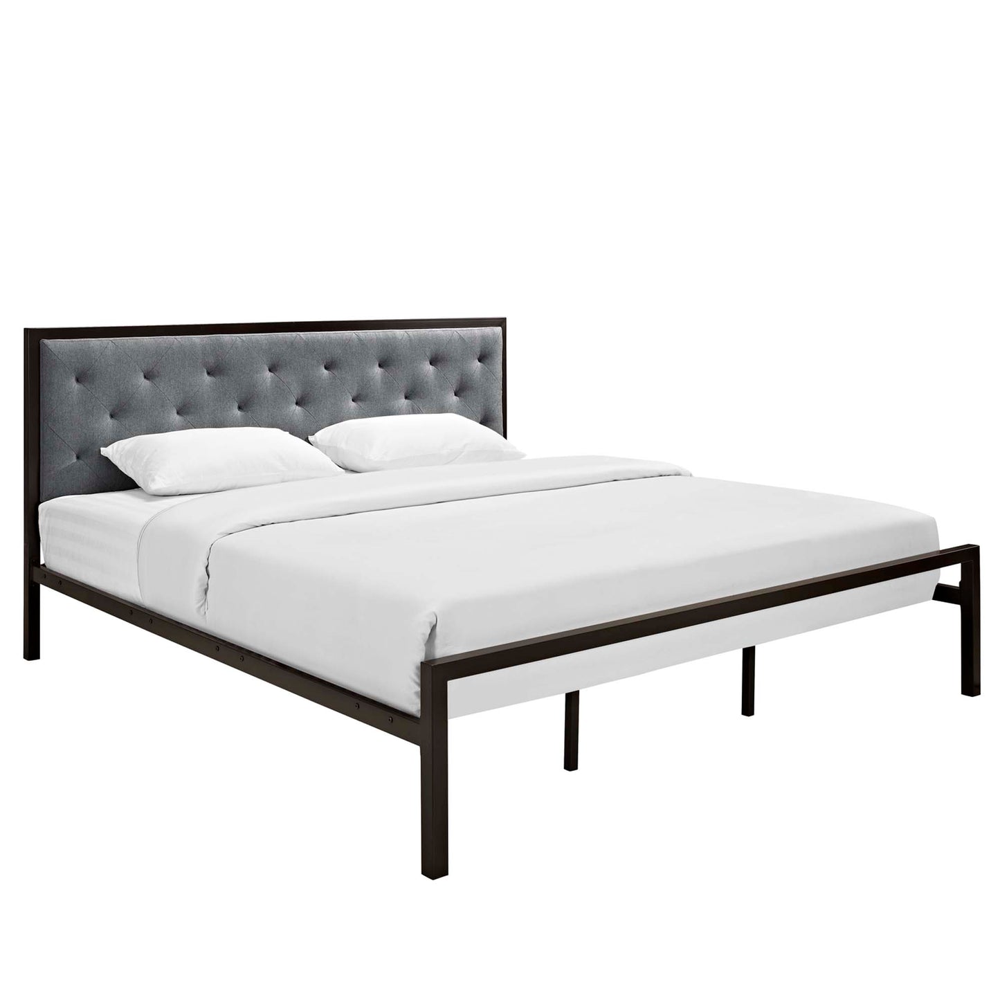 Modway Outlet Mia Fabric King Bed by Modway  Bedroom Furniture Brown Gray - MOD-5184-BRN-GRY-SET