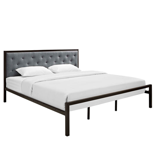 Modway Outlet Mia Fabric King Bed by Modway  Bedroom Furniture Brown Gray - MOD-5184-BRN-GRY-SET