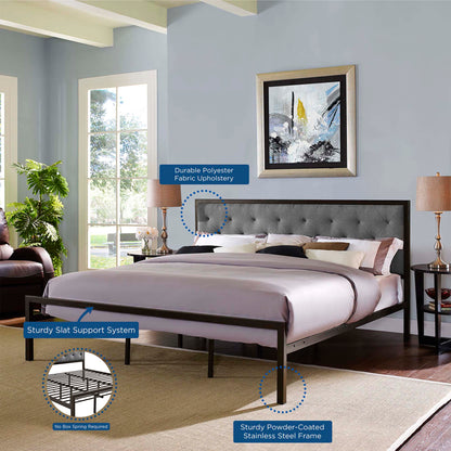 Modway Outlet Mia Fabric King Bed by Modway  Bedroom Furniture Brown Gray - MOD-5184-BRN-GRY-SET