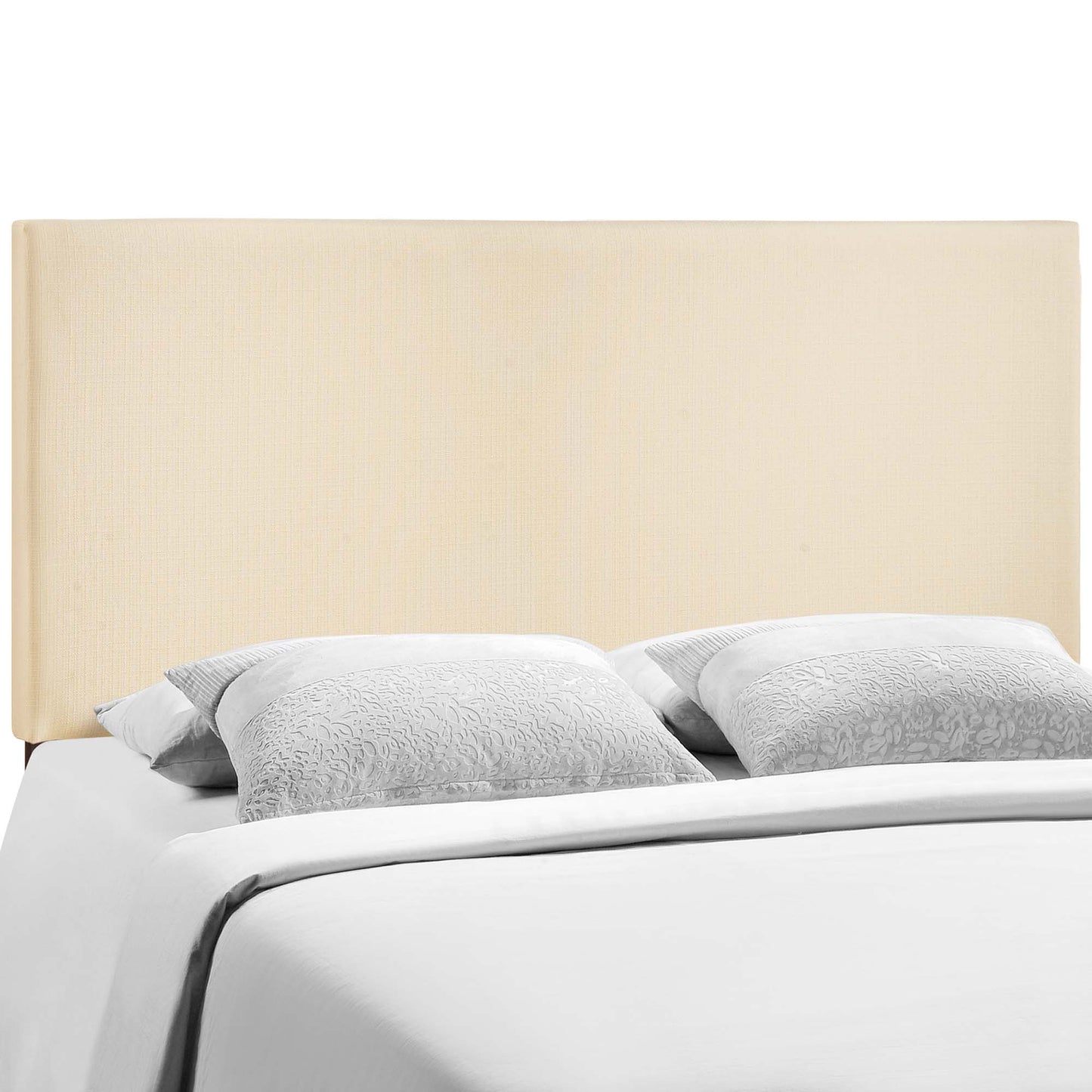 White upholstered queen headboard.