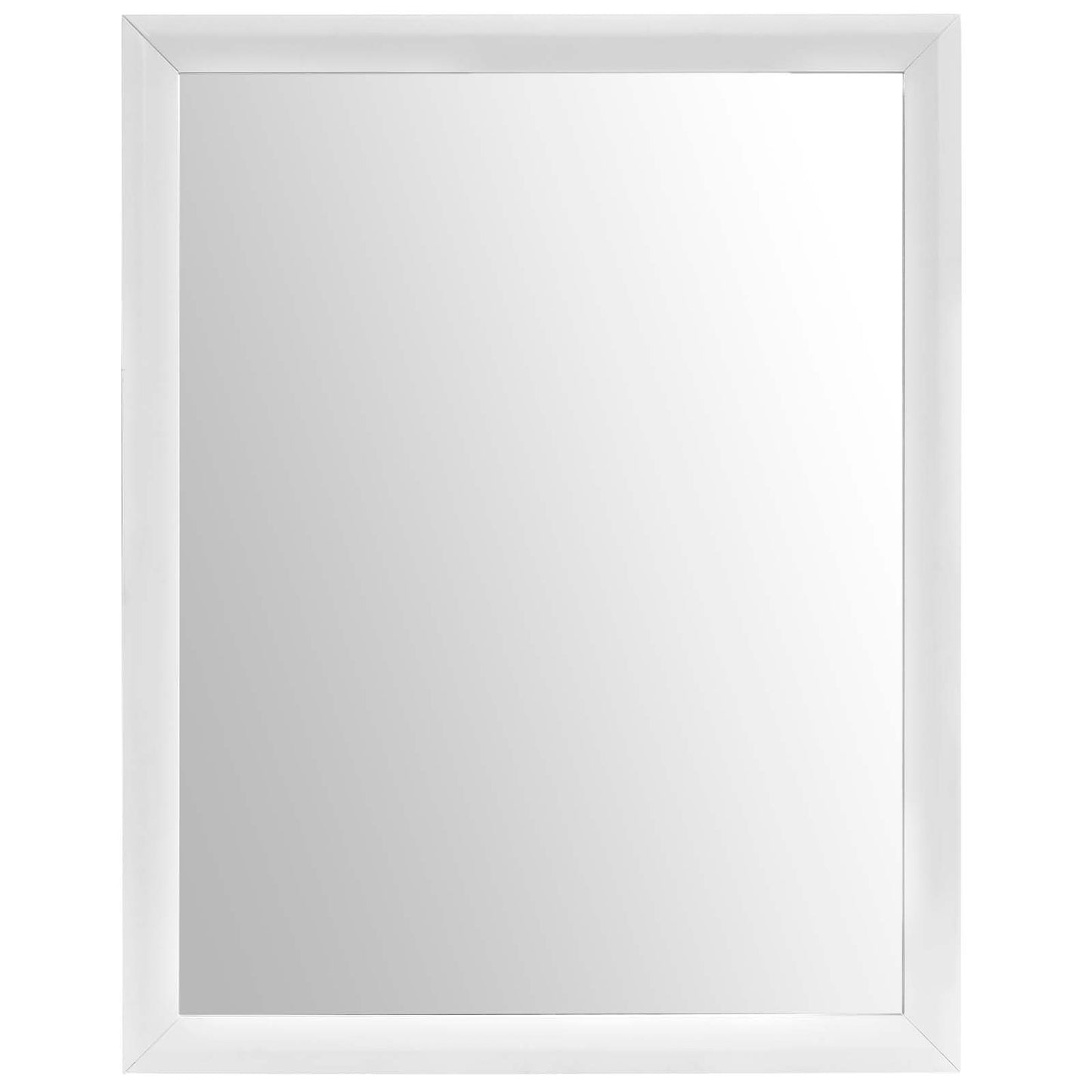 White rectangular wall mirror with a wide glossy frame.