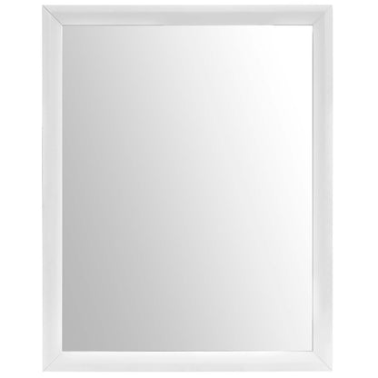 White rectangular wall mirror with a wide glossy frame.