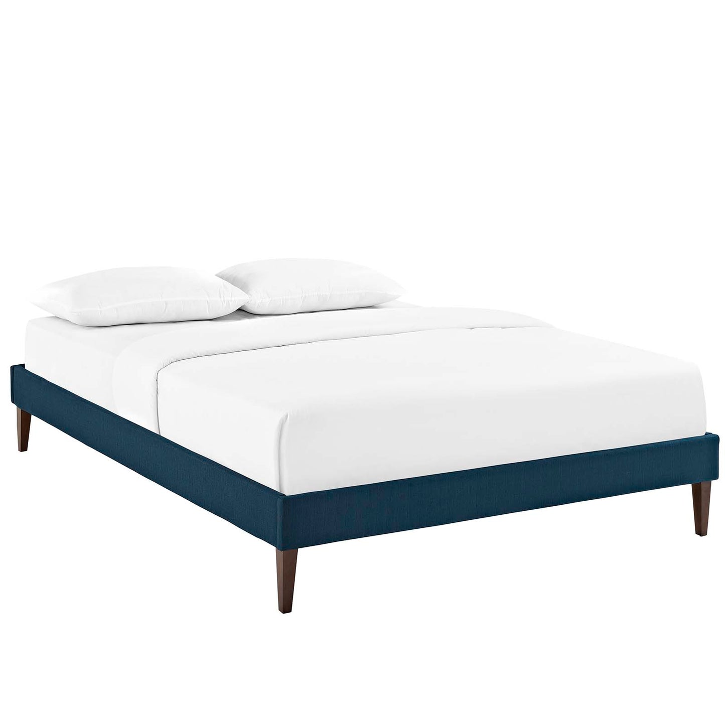 Azure fabric upholstered full bed frame with squared tapered legs