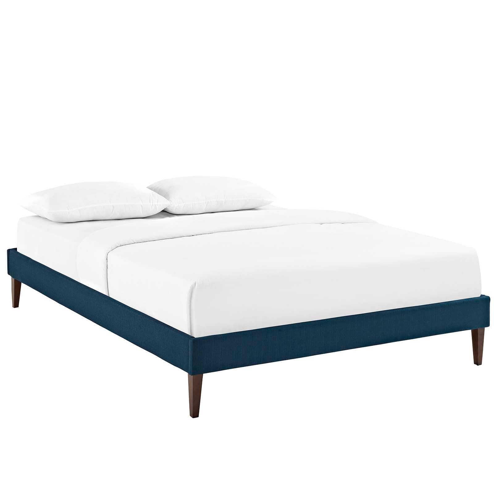 Azure fabric upholstered full bed frame with squared tapered legs