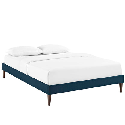 Azure fabric upholstered full bed frame with squared tapered legs