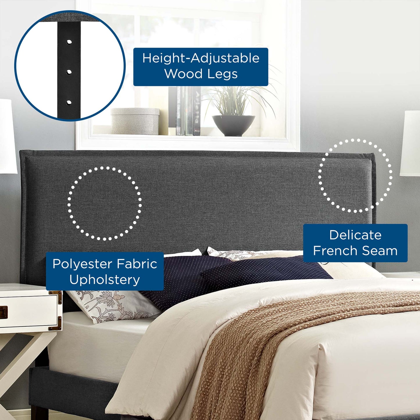 Modway - Camille Upholstered Fabric Full Headboard by Modway  Bedroom Headboards Gray - MOD-5406-GRY