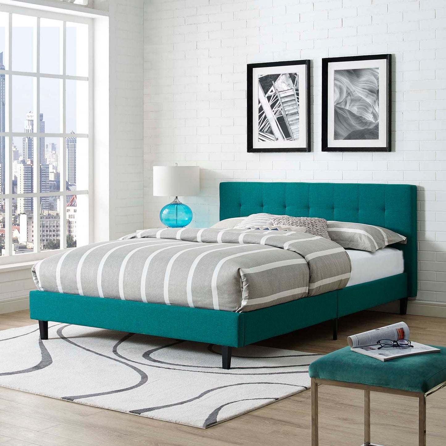 Modway Outlet Linnea Fabric Queen Bed by Modway  Bedroom Furniture Teal - MOD-5426-TEA