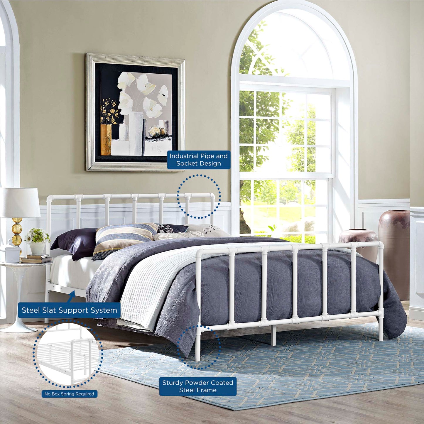 Modway Outlet Dower Stainless Steel Queen Bed by Modway  Bedroom Furniture White - MOD-5437-WHI