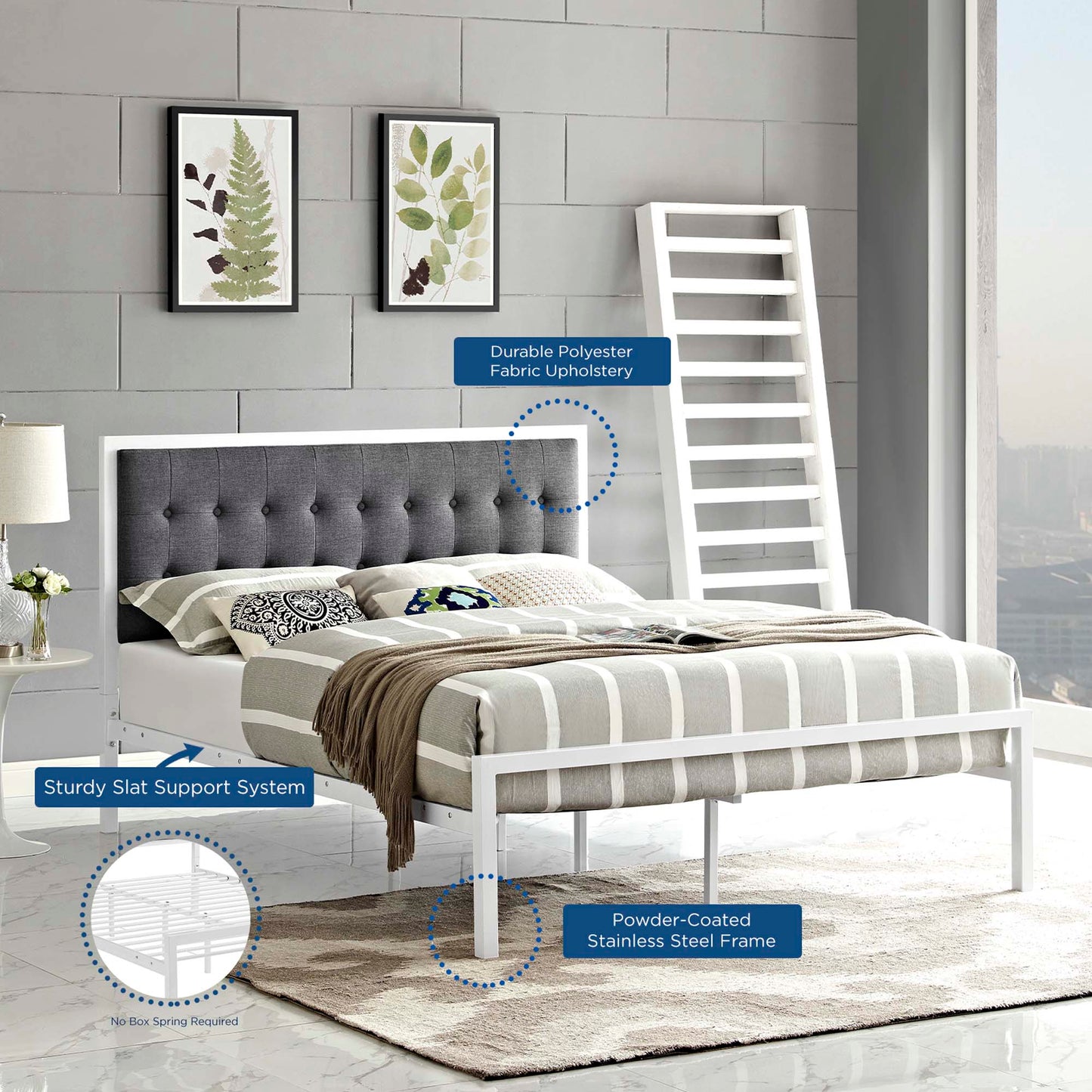 Modway Outlet Millie Fabric King Bed by Modway  Bedroom Furniture White Gray - MOD-5456-WHI-GRY