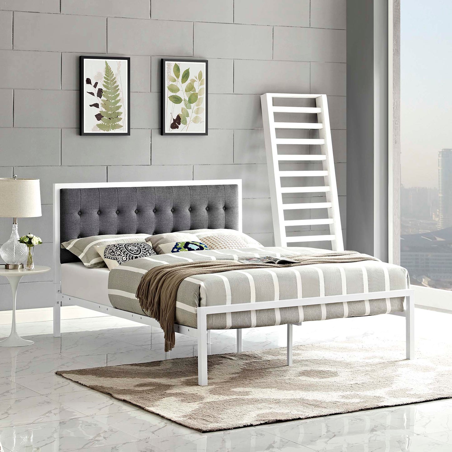 Modway Outlet Millie Fabric King Bed by Modway  Bedroom Furniture White Gray - MOD-5456-WHI-GRY