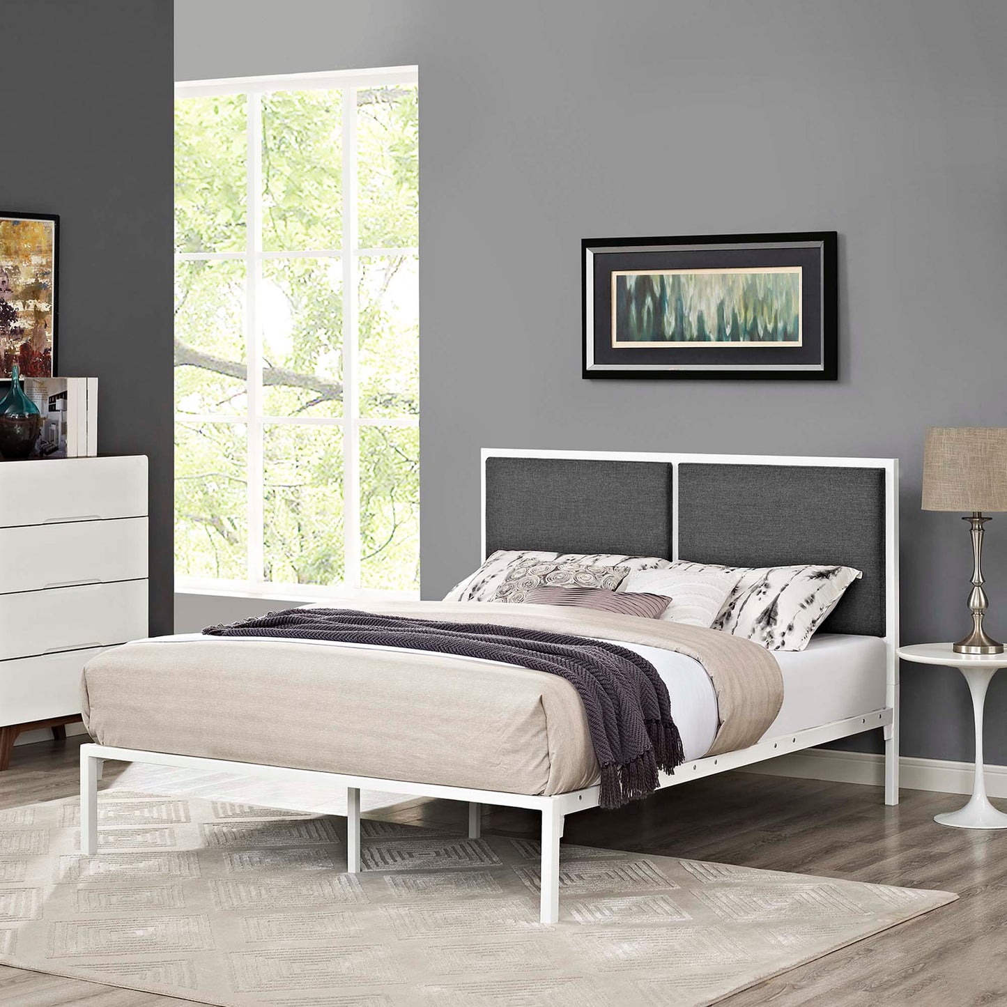 Modway Outlet Della Fabric King Bed by Modway  Bedroom Furniture White Gray - MOD-5463-WHI-GRY
