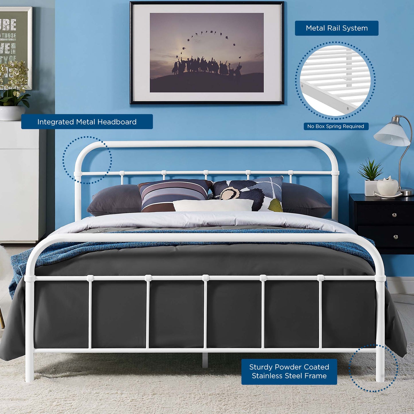 Modway Outlet Maisie Stainless Steel Queen Bed Frame by Modway  Bedroom Furniture White - MOD-5533-WHI-SET