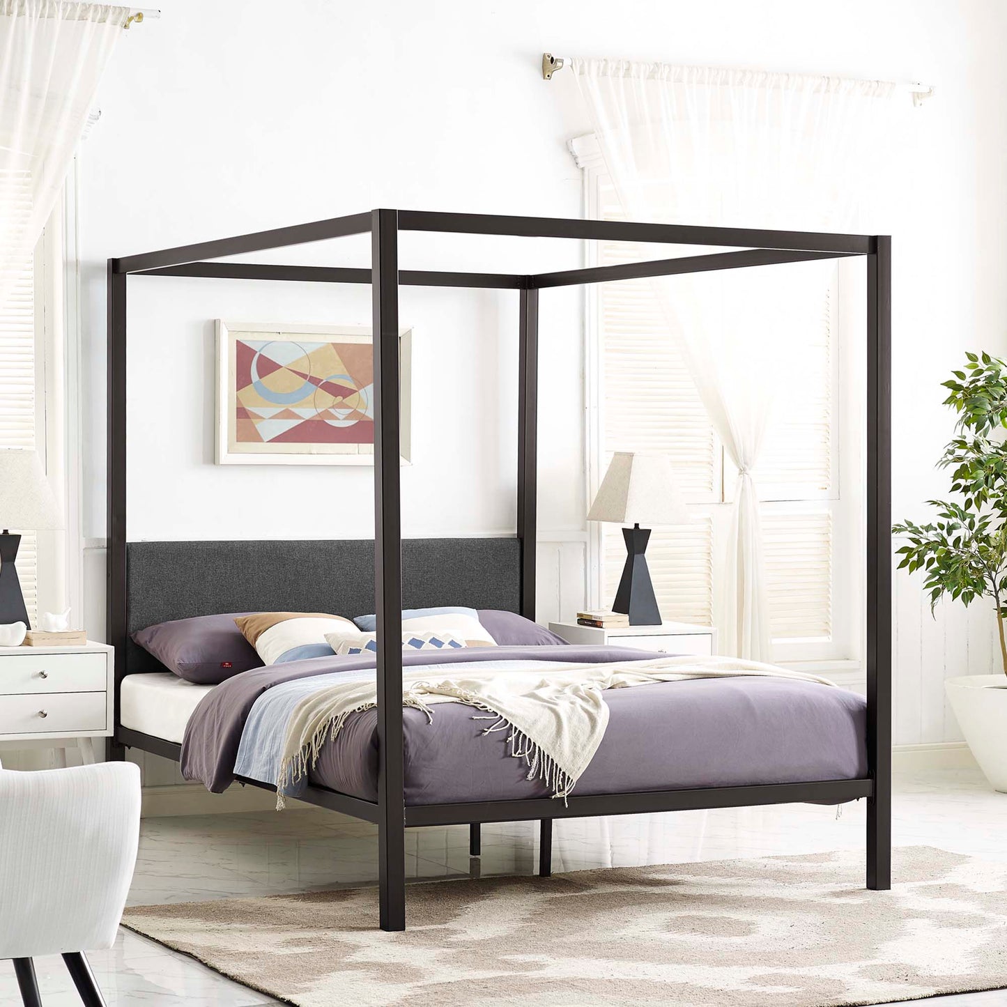 Modway Outlet Raina Canopy Queen Bed Frame by Modway  Bedroom Furniture Brown Gray - MOD-5570-BRN-GRY