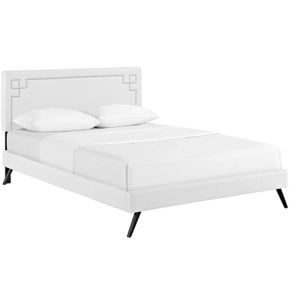 Modway Outlet Josie Vinyl Queen Platform Bed with Round Splayed Legs by Modway  Bedroom Furniture White - MOD-5661-WHI