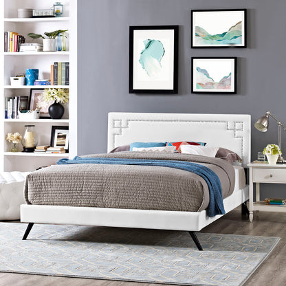 Modway Outlet Josie Vinyl Queen Platform Bed with Round Splayed Legs by Modway  Bedroom Furniture White - MOD-5661-WHI