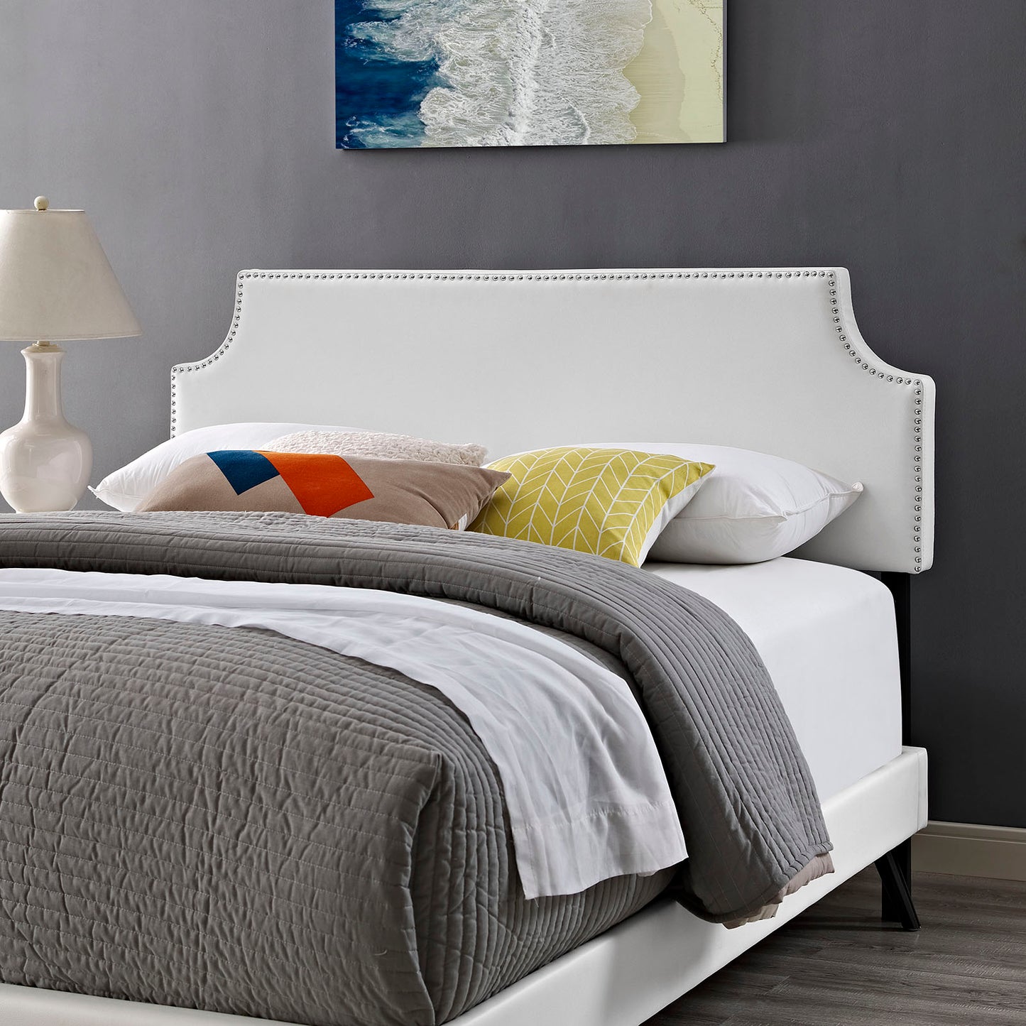 Modway Outlet Laura Vinyl Queen Platform Bed with Round Splayed Legs by Modway  Bedroom Furniture White - MOD-5679-WHI