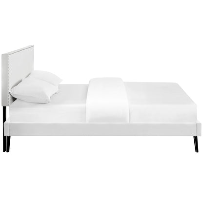Modway Outlet Phoebe Vinyl King Platform Bed with Round Splayed Legs by Modway  Bedroom Furniture White - MOD-5699-WHI