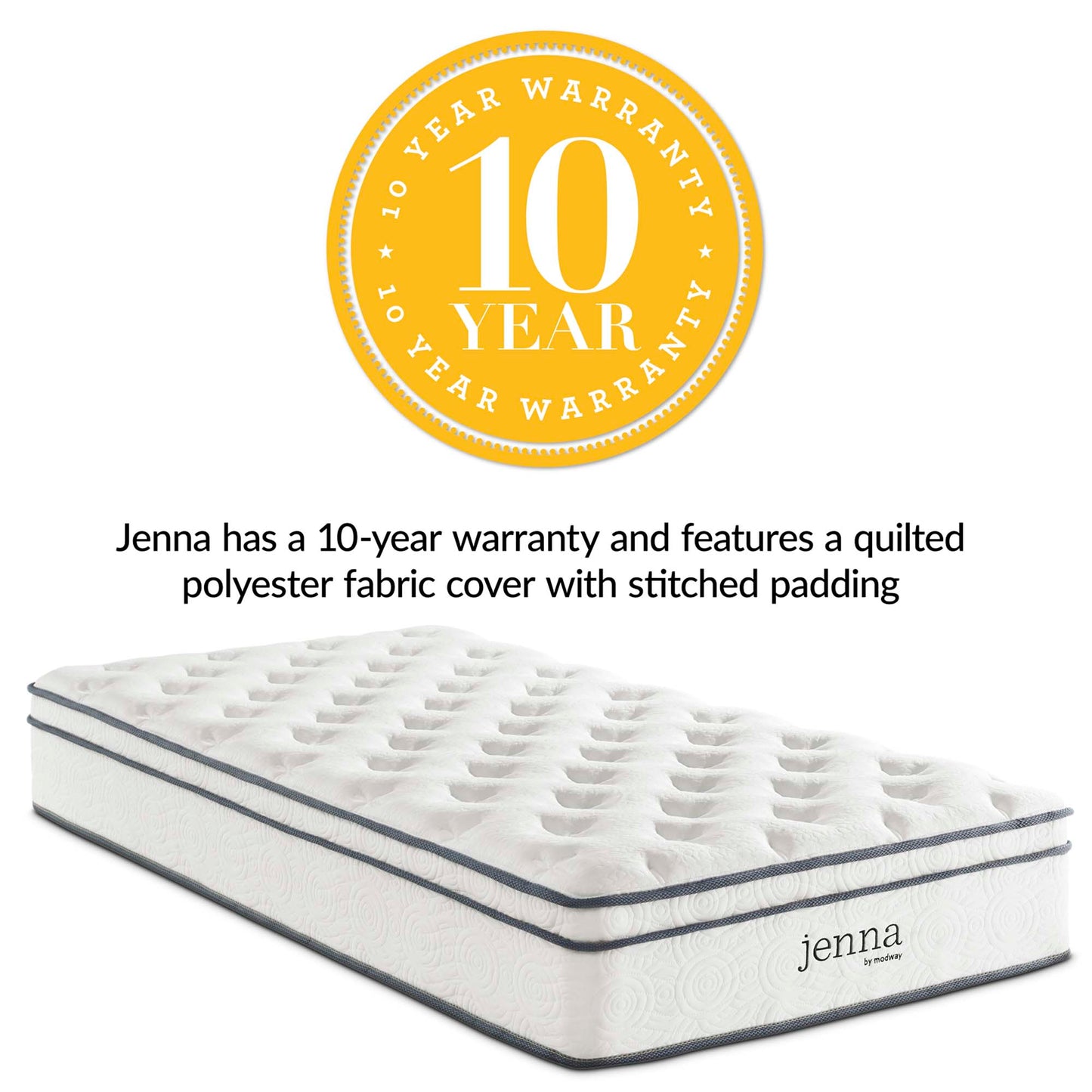 Modway - Jenna 10" Innerspring and Foam Twin Mattress by Modway  Mattresses Twin White - MOD-5768-WHI