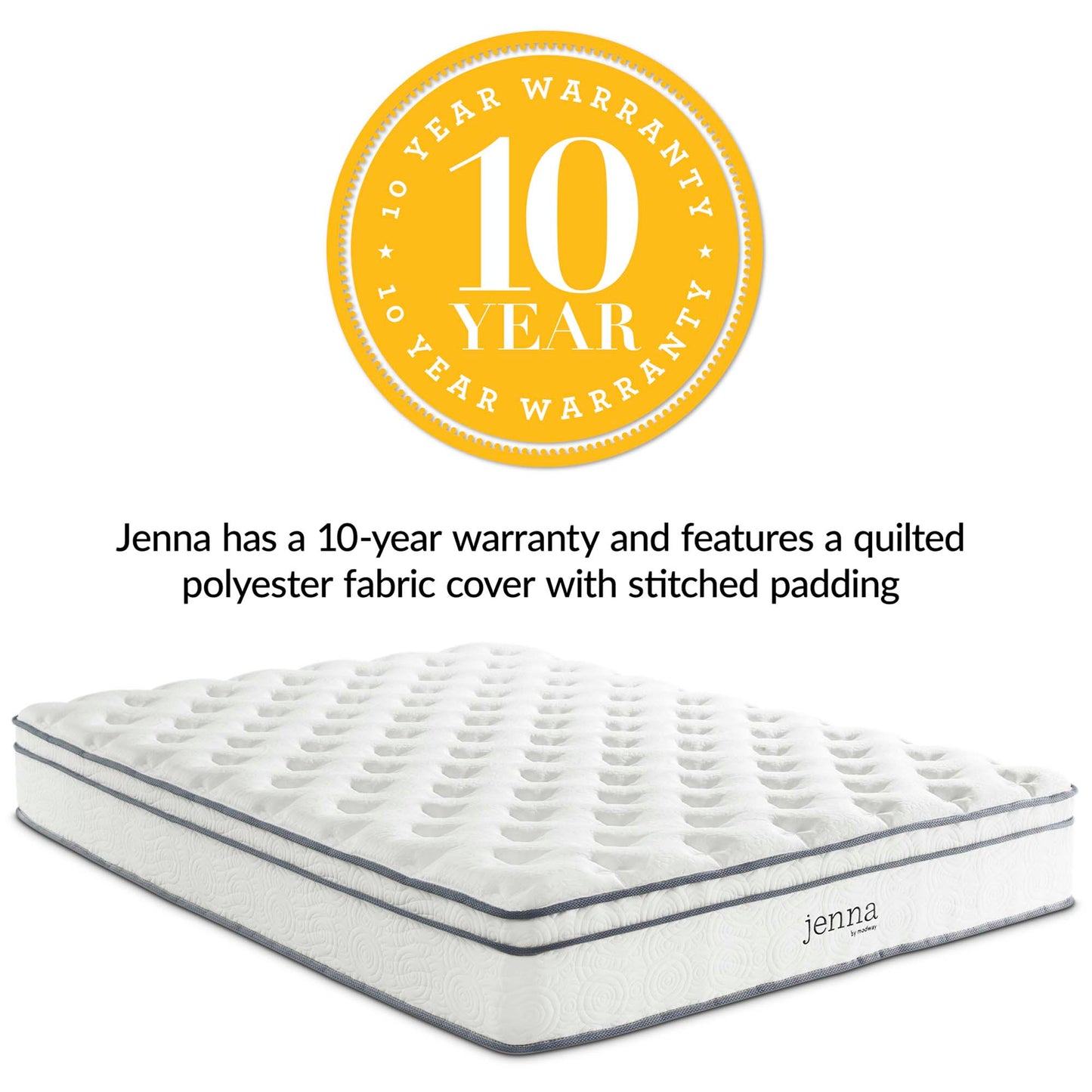 Modway - Jenna 10" Innerspring and Foam Queen Mattress by Modway  Mattresses Twin White - MOD-5770-WHI