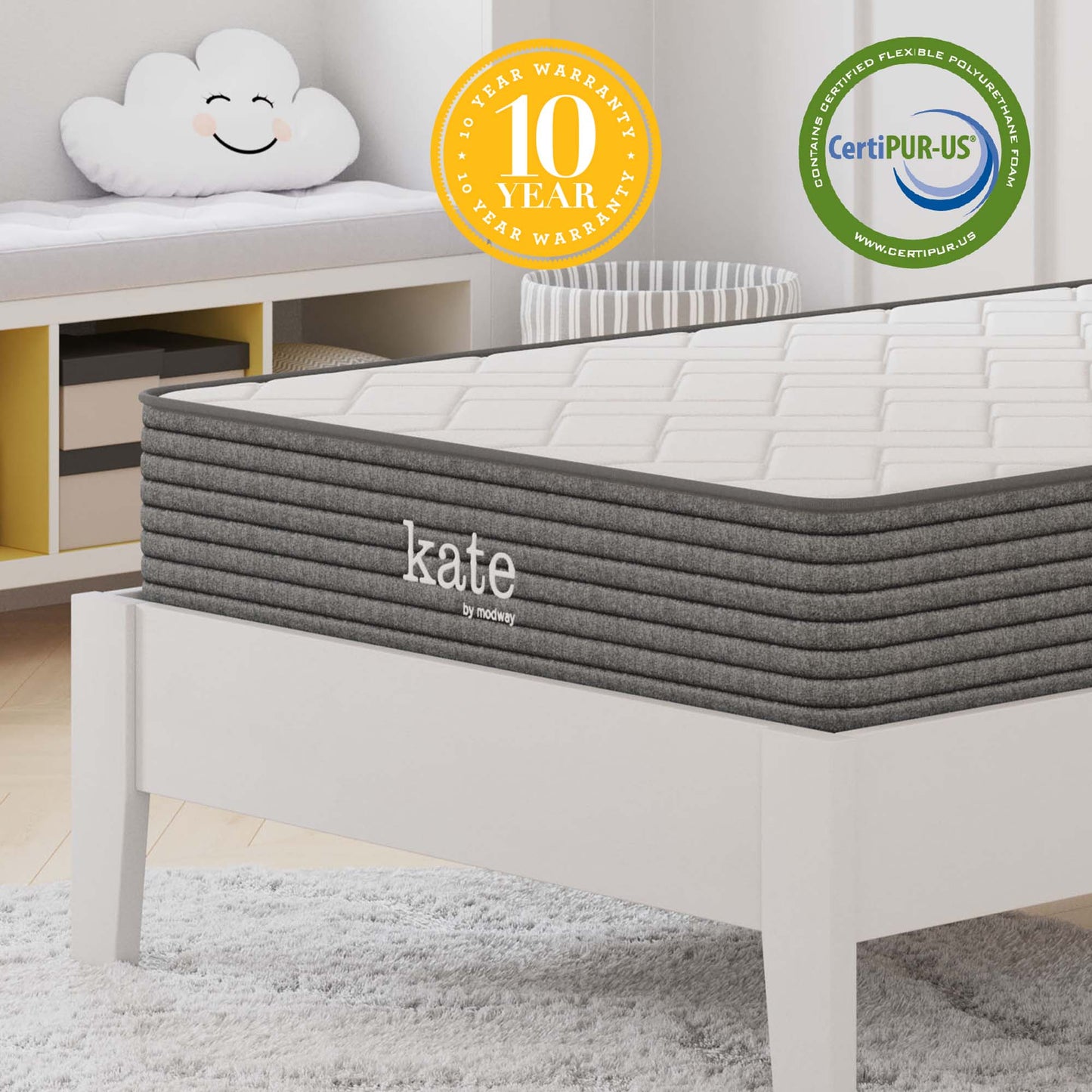 Modway - Kate 8" Twin Mattress by Modway  Mattresses Twin White - MOD-5776-WHI