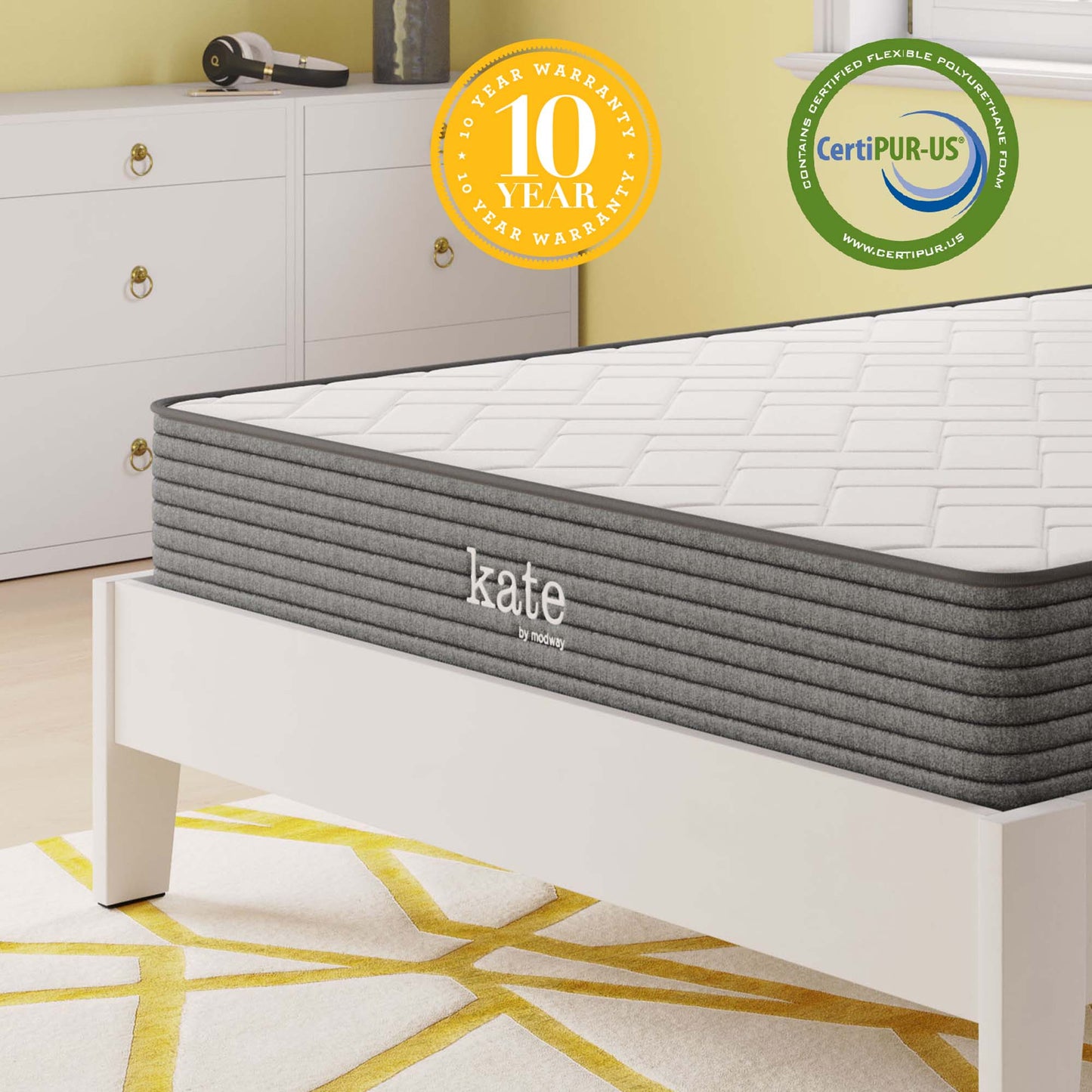 Modway - Kate 8" Full Mattress by Modway  Mattresses Twin White - MOD-5777-WHI