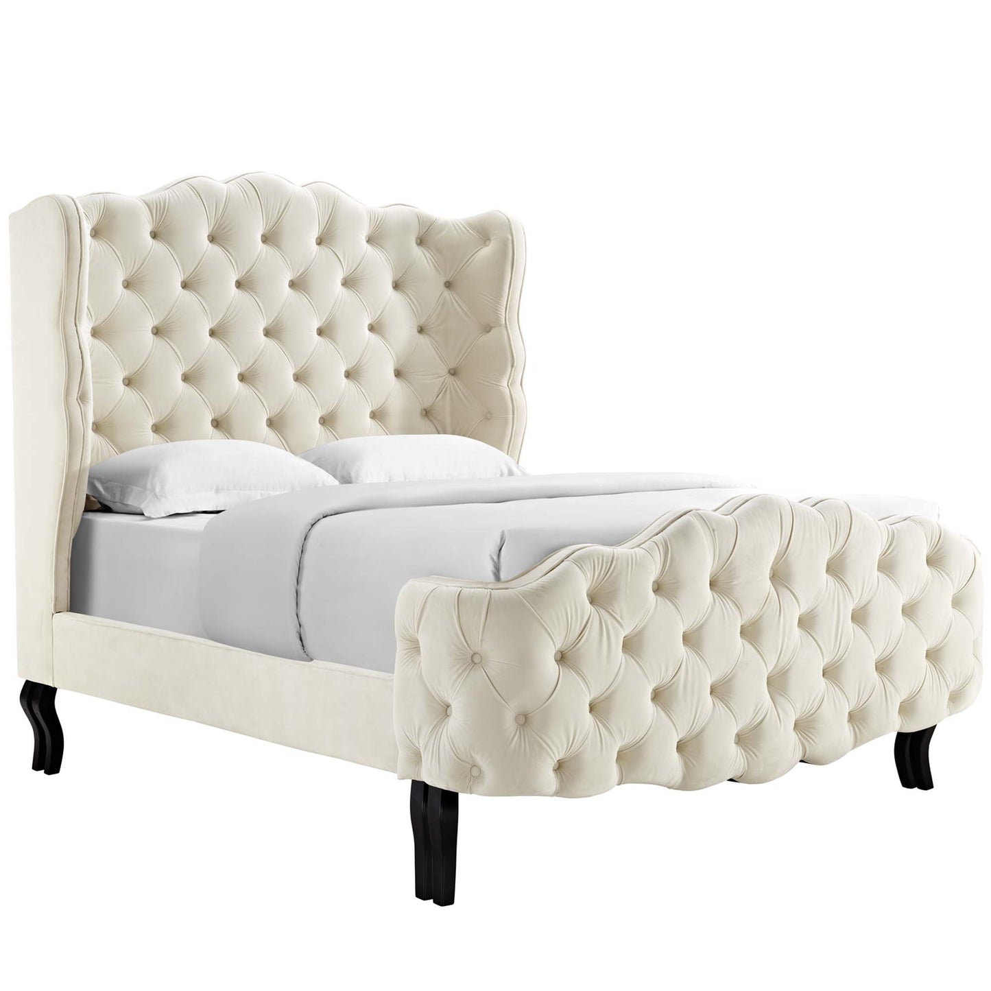 Modway Outlet Violette Tufted Wingback Performance Velvet Queen Platform Bed by Modway  Bedroom Furniture Ivory - MOD-5804-IVO