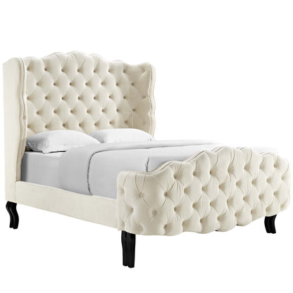 Modway Outlet Violette Tufted Wingback Performance Velvet Queen Platform Bed by Modway  Bedroom Furniture Ivory - MOD-5804-IVO