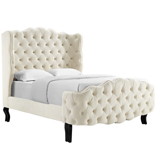 Modway Outlet Violette Tufted Wingback Performance Velvet Queen Platform Bed by Modway  Bedroom Furniture Ivory - MOD-5804-IVO