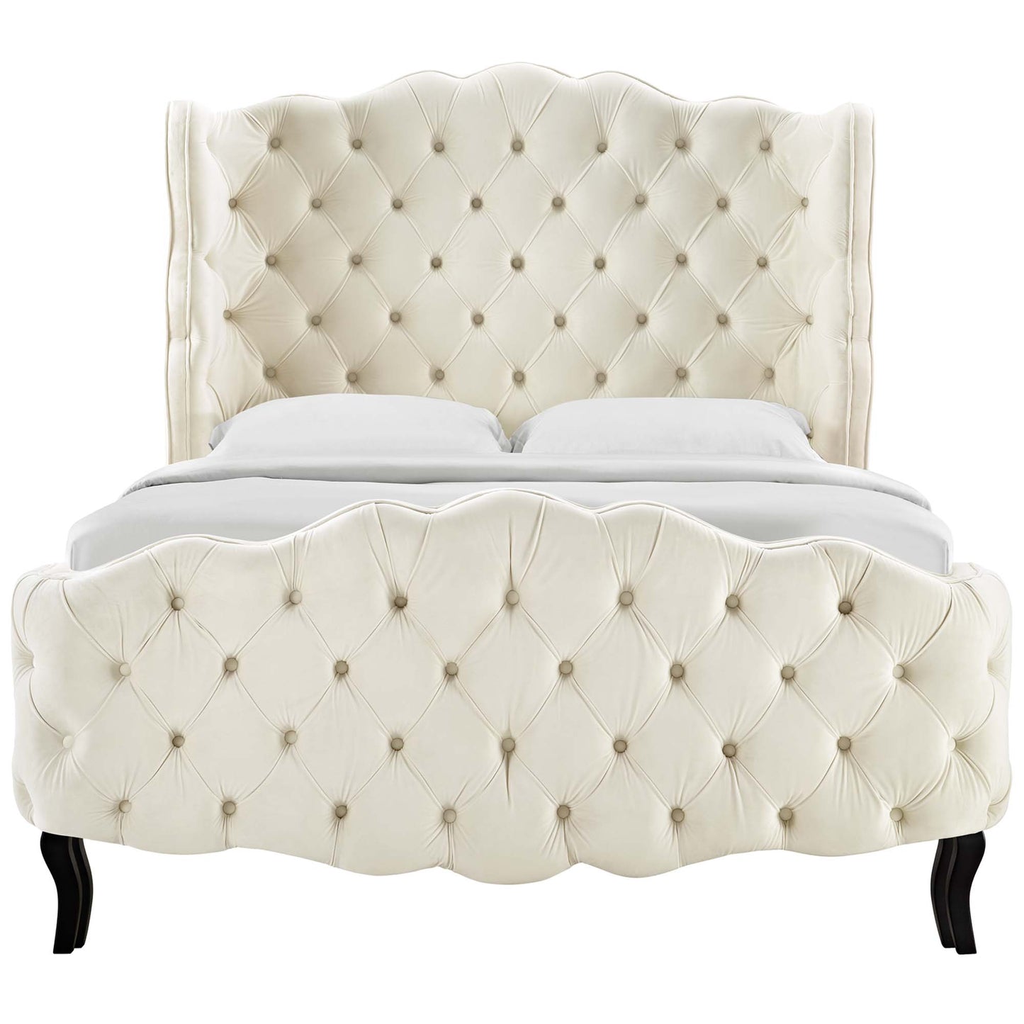 Modway Outlet Violette Tufted Wingback Performance Velvet Queen Platform Bed by Modway  Bedroom Furniture Ivory - MOD-5804-IVO