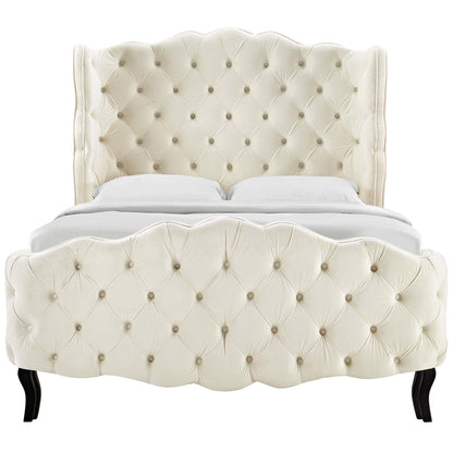 Modway Outlet Violette Tufted Wingback Performance Velvet Queen Platform Bed by Modway  Bedroom Furniture Ivory - MOD-5804-IVO