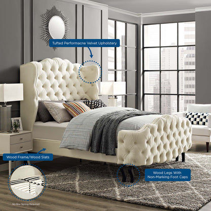 Modway Outlet Violette Tufted Wingback Performance Velvet Queen Platform Bed by Modway  Bedroom Furniture Ivory - MOD-5804-IVO