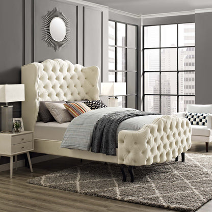 Modway Outlet Violette Tufted Wingback Performance Velvet Queen Platform Bed by Modway  Bedroom Furniture Ivory - MOD-5804-IVO
