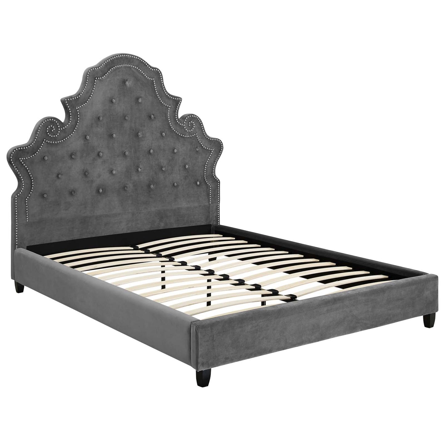 Modway Outlet Valentina Tufted Nailhead Performance Velvet Queen Platform Bed by Modway  Bedroom Furniture Gray - MOD-5808-GRY