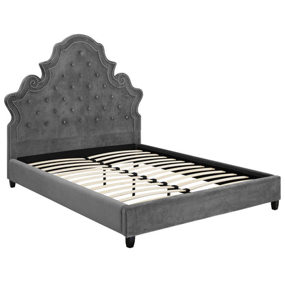 Modway Outlet Valentina Tufted Nailhead Performance Velvet Queen Platform Bed by Modway  Bedroom Furniture Gray - MOD-5808-GRY