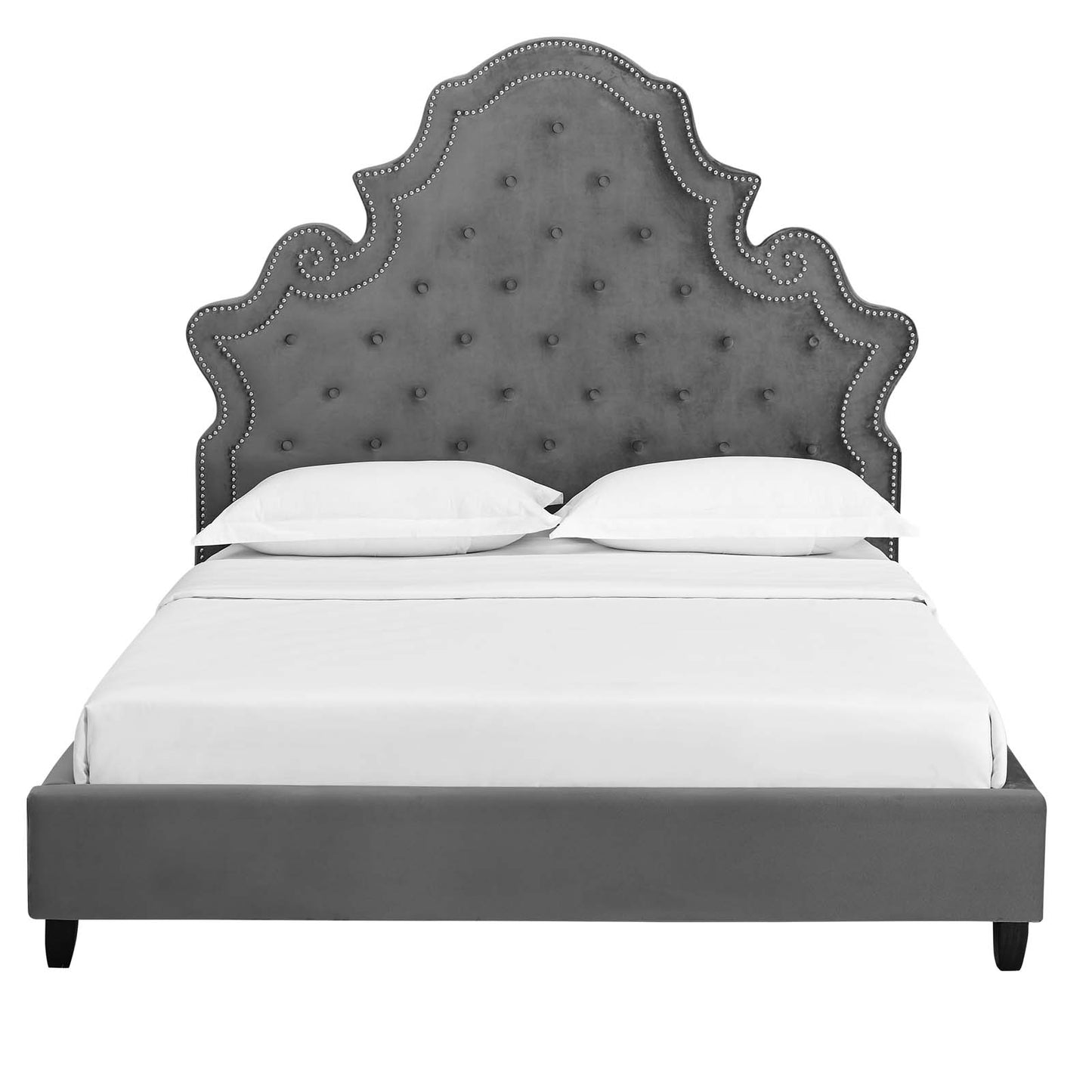 Modway Outlet Valentina Tufted Nailhead Performance Velvet Queen Platform Bed by Modway  Bedroom Furniture Gray - MOD-5808-GRY