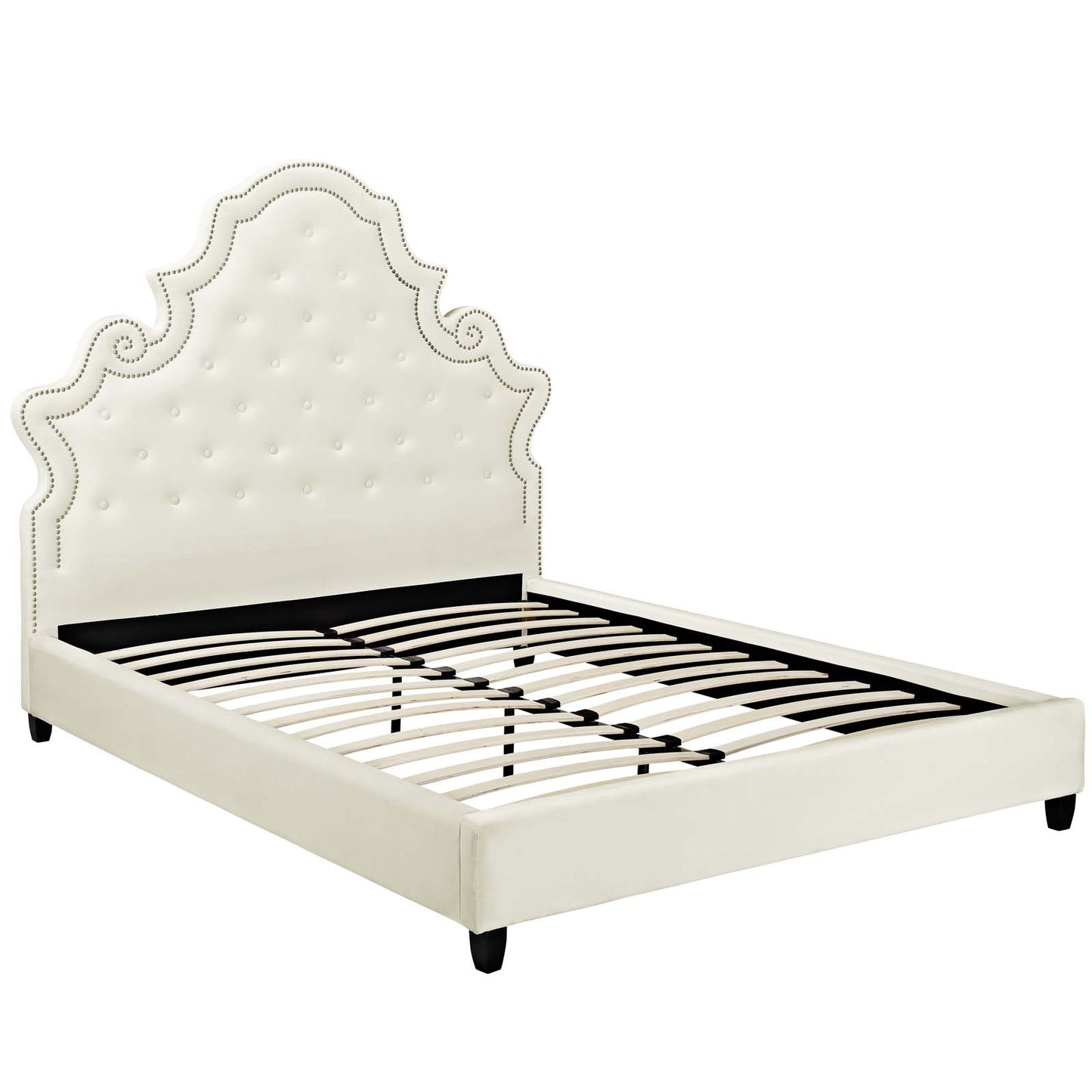 Modway Outlet Valentina Tufted Nailhead Performance Velvet Queen Platform Bed by Modway  Bedroom Furniture Ivory - MOD-5808-IVO