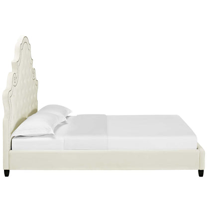 Modway Outlet Valentina Tufted Nailhead Performance Velvet Queen Platform Bed by Modway  Bedroom Furniture Ivory - MOD-5808-IVO