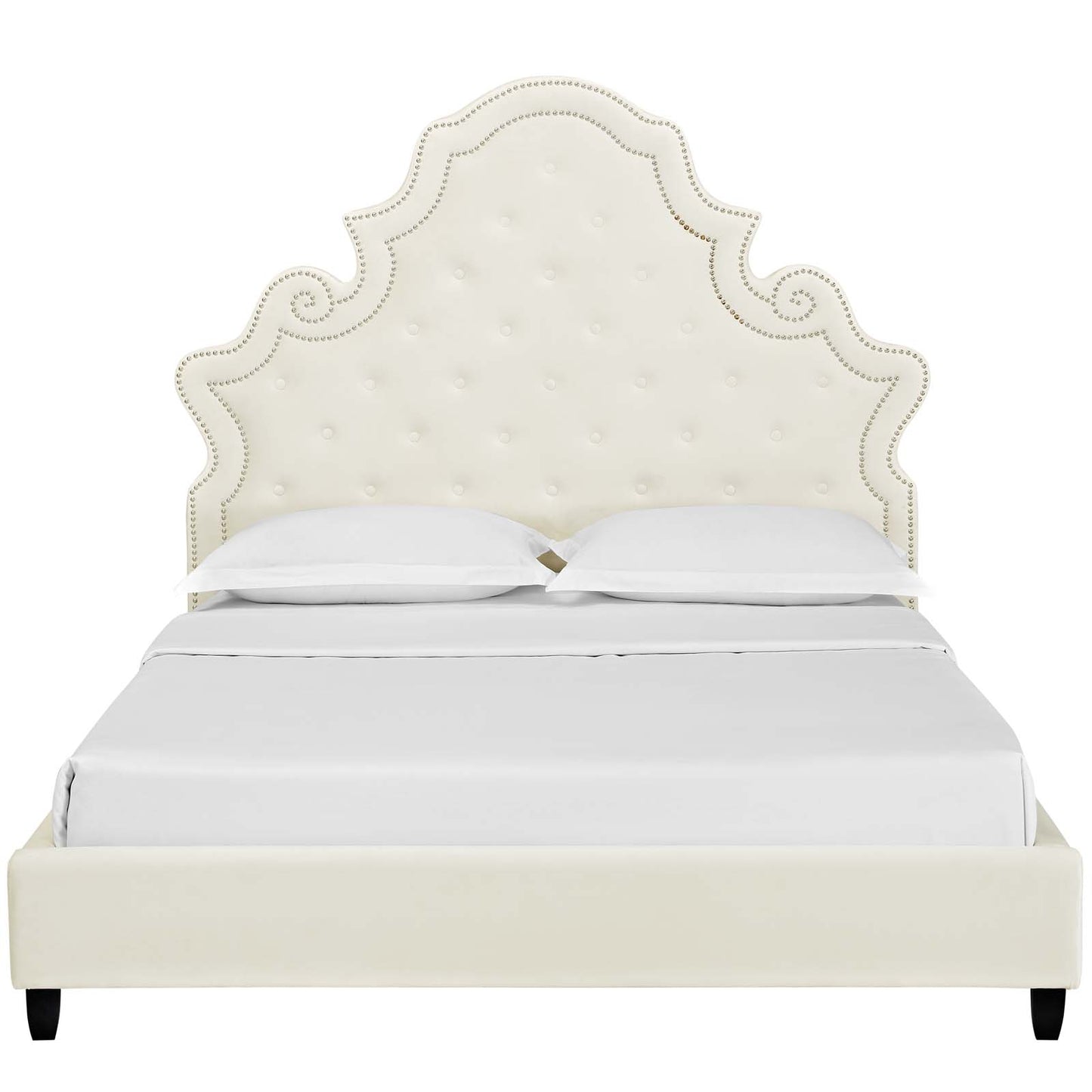 Modway Outlet Valentina Tufted Nailhead Performance Velvet Queen Platform Bed by Modway  Bedroom Furniture Ivory - MOD-5808-IVO