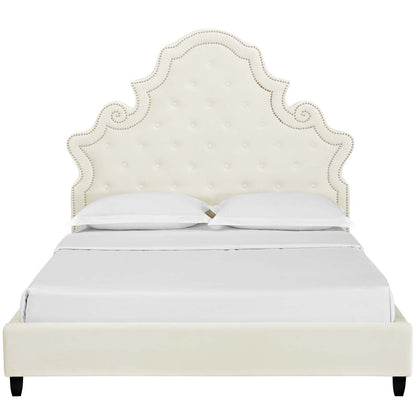 Modway Outlet Valentina Tufted Nailhead Performance Velvet Queen Platform Bed by Modway  Bedroom Furniture Ivory - MOD-5808-IVO